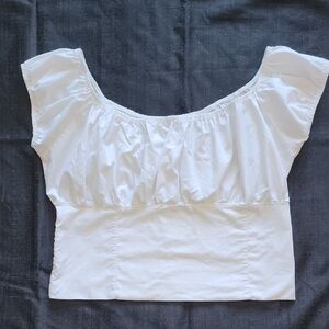 Sara Womens White Boat Neck Fitted Waist Roughed Back Cropped Blouse Size L